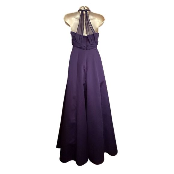 David's Bridal Plum Bridesmaid Prom Halter floor Length Dress Size 2 - Picture 4 of 12